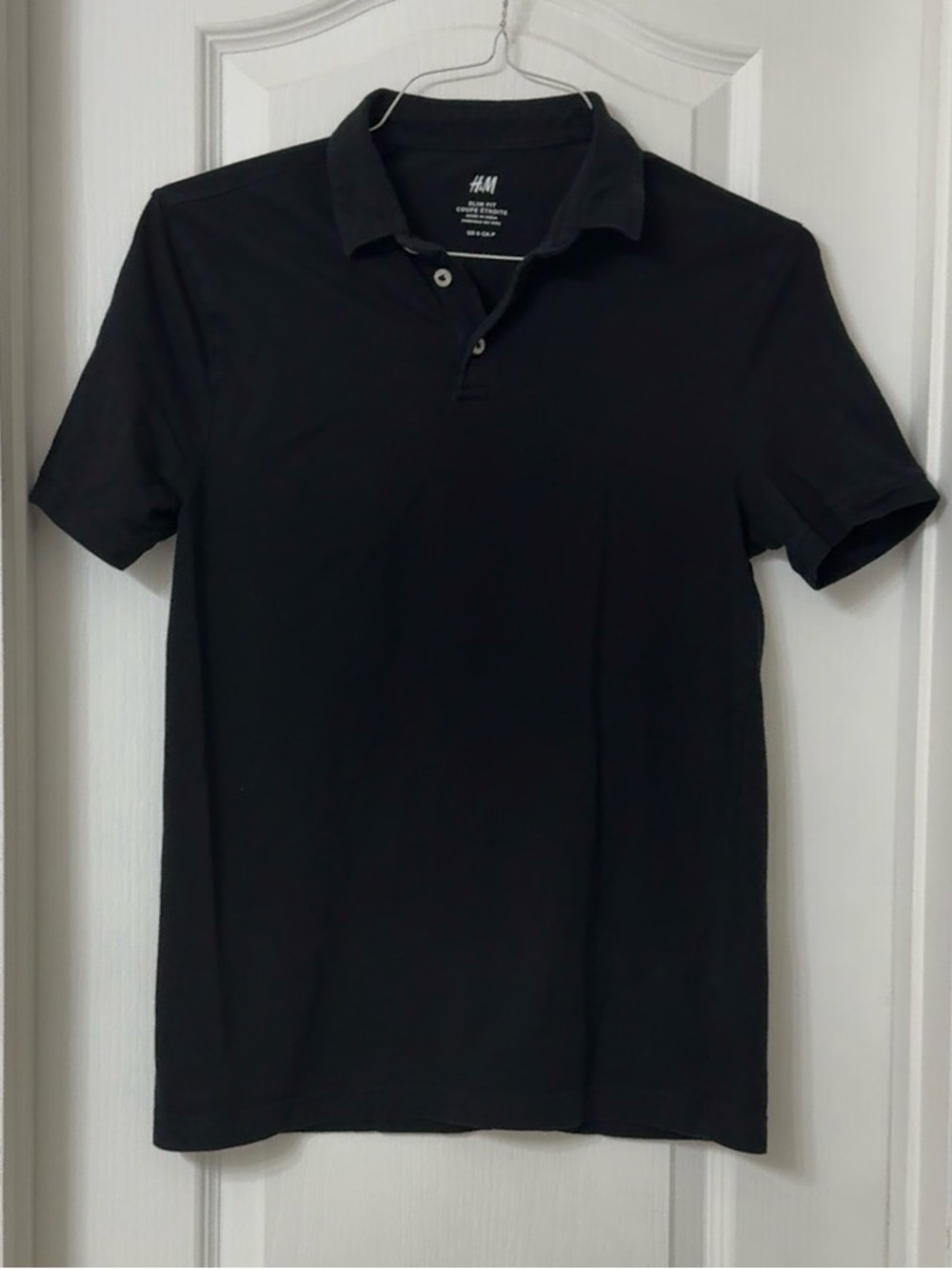 H&M Black men's slim-fit short sleeve polo shirt Size S